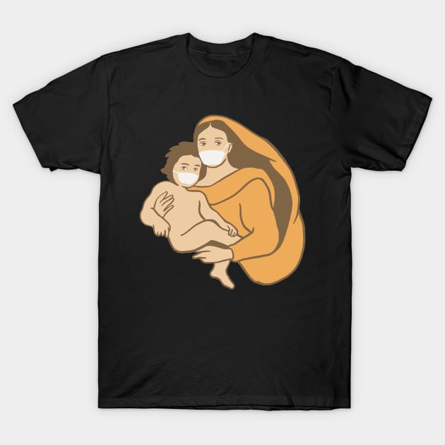 Mary and Jesus in Face Masks - Social Distancing Quarantine Drawing T-Shirt by isstgeschichte